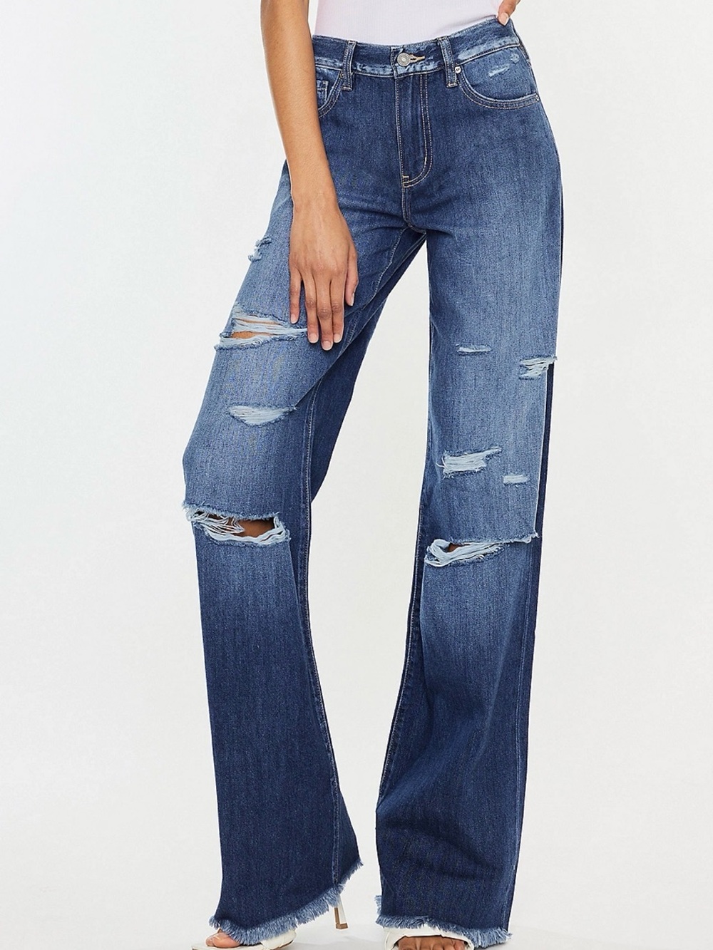 KanCan Distressed Dark Blue Wide-Leg Jeans w/Frayed Hem, Size 30, Inseam 33💄💋